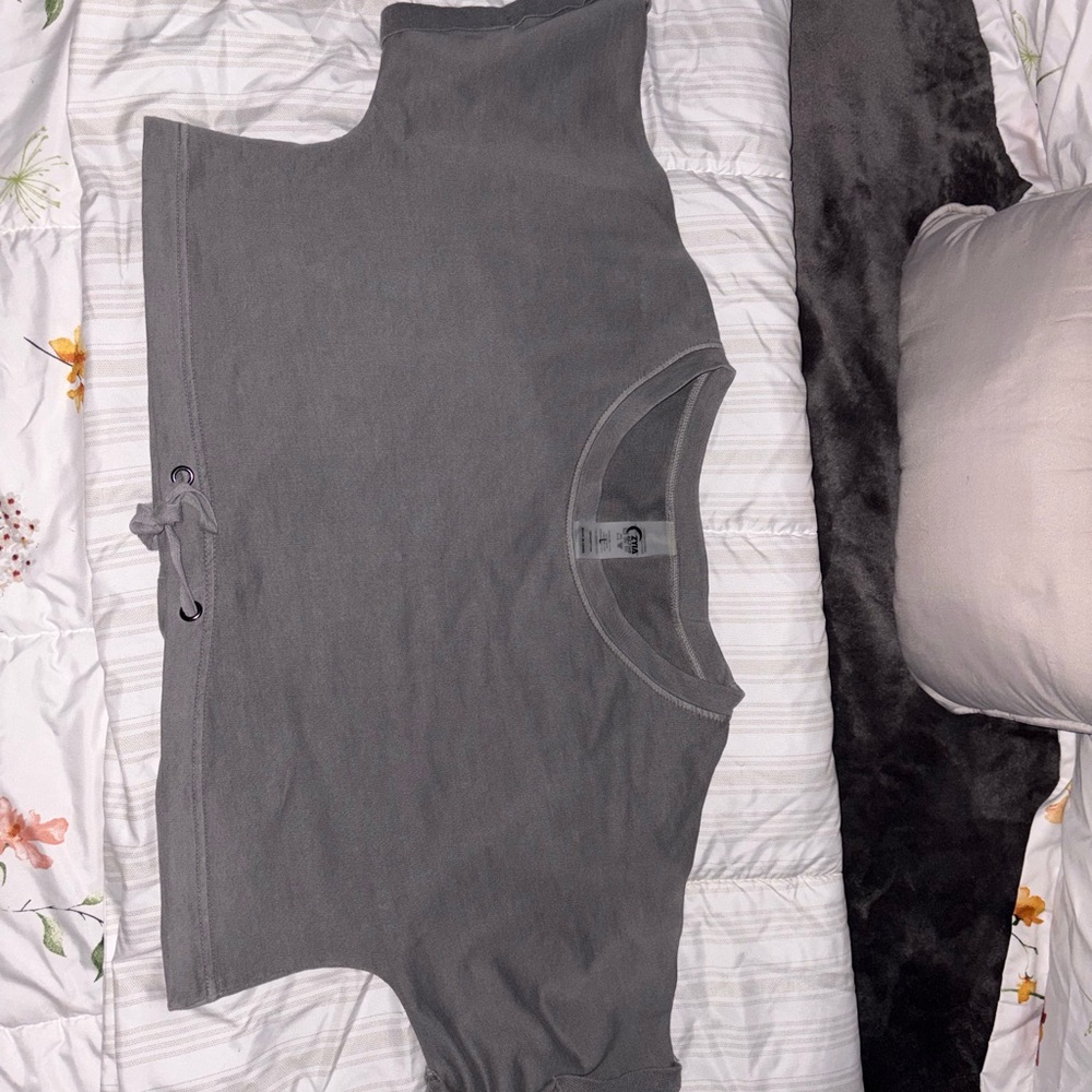 ZYIA Charcoal Cropped Crewneck with Drawstring